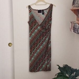 axcess turquoise and brown print dress